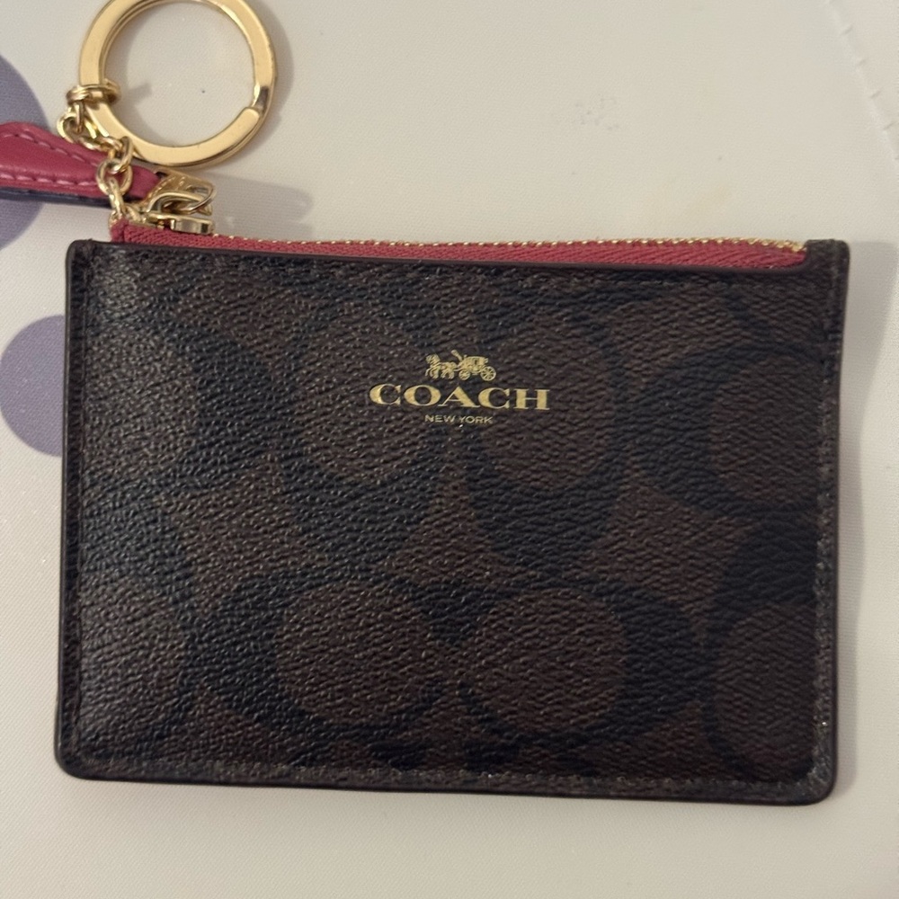 Coach Dark Brown and Pink Card Pouch